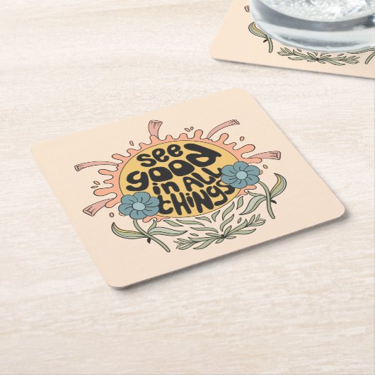 すべての物事の良さを参照Hippieグラフィック スクエアペーパーコースター (アングル)