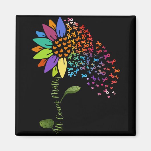 すべての癌の問題認識度日ひまわりリボン マグネット (正面)