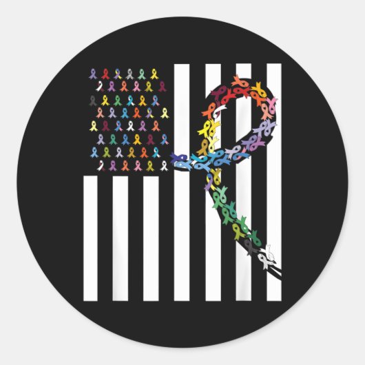 すべての癌の問題認識度米国国旗のクロス ラウンドシール (正面)