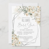 すべての白いブライダルシャワー銀のフレームフローラ 招待状 (正面)