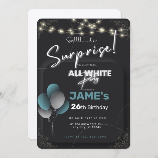 すべての白い事件の驚きの誕生日の招待 招待状 (正面/裏面)