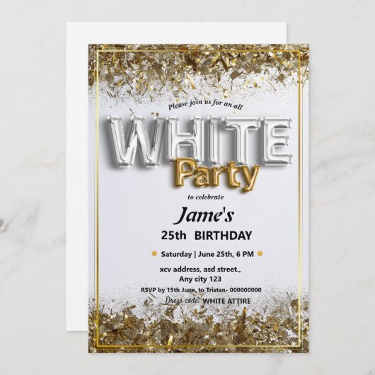 すべての白い問題またはパーティの招待状 招待状 (正面/裏面)