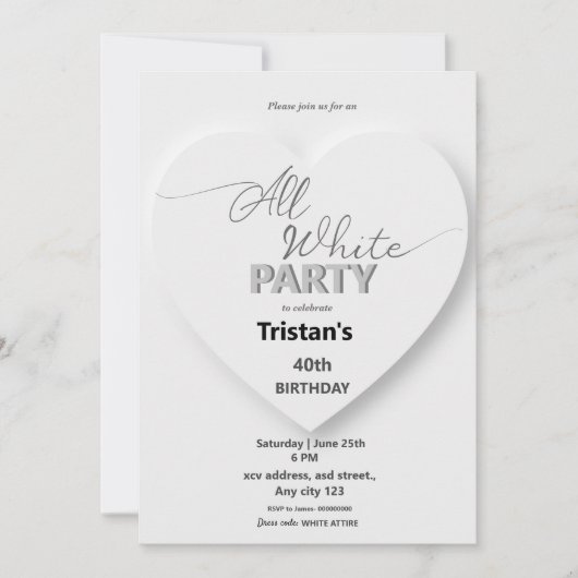 すべての白い問題またはパーティの招待状 招待状 (正面)