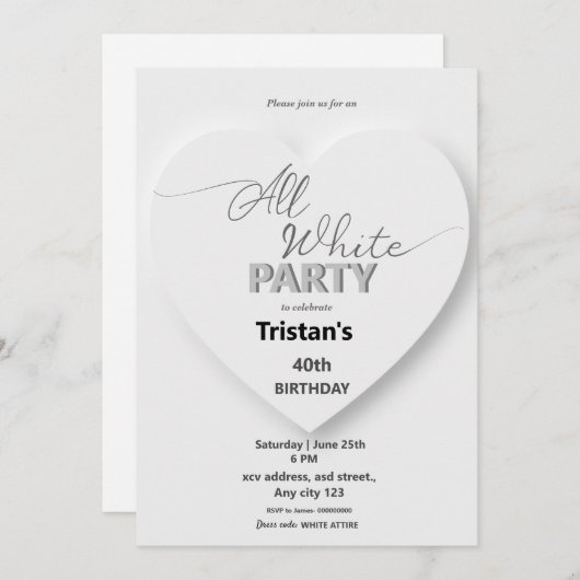 すべての白い問題またはパーティの招待状 招待状 (正面/裏面)