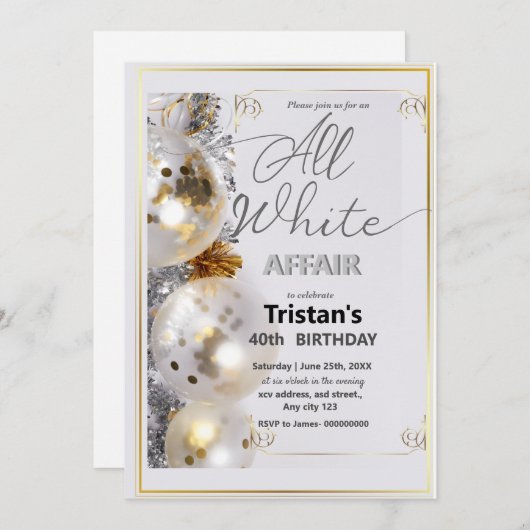 すべての白い問題またはパーティー 招待状 (正面/裏面)