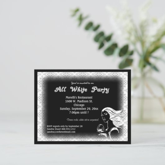 すべての白い装いのテーマのパーティの招待状 招待状 (スタンド正面)