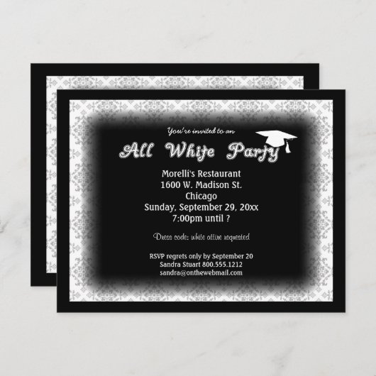 すべての白い装いのテーマの卒業のパーティの招待状 招待状 (正面/裏面)