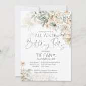 すべての白い誕生日パーティシルバーホワイトフローラ 招待状 (正面)