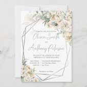 すべての白い銀フレーム白いフローラ結婚 招待状 (正面)