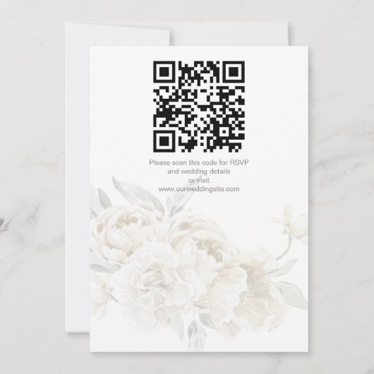 すべての白い銀フレーム白いフローラ結婚 招待状 (裏面)