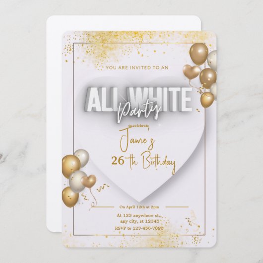 すべての白い関係の誕生日の招待 招待状 (正面/裏面)