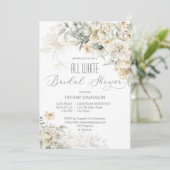 すべての白ブライダルシャワーシルバーホワイトフローラ 招待状 (スタンド正面)