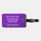 すべての瞬間に感謝 – パープルはっきりしたグリッター ラゲッジタグ (裏面横)