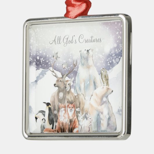 すべての神の生き物の休日感動的スクリプト メタルオーナメント (左)