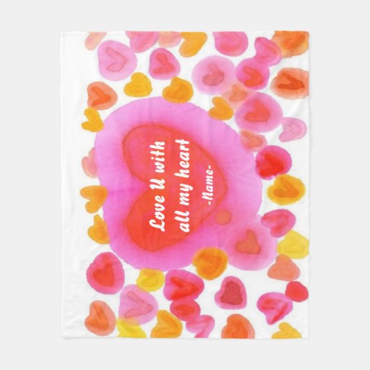 すべての私のハートの甘い水彩画のカスタムの愛U フリースブランケット (正面)