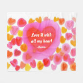 すべての私のハートの甘い水彩画のカスタムの愛U フリースブランケット (正面(横))