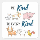 すべての種類の可愛い漫画の動物のビーガンに親切にする スクエアシール (正面)