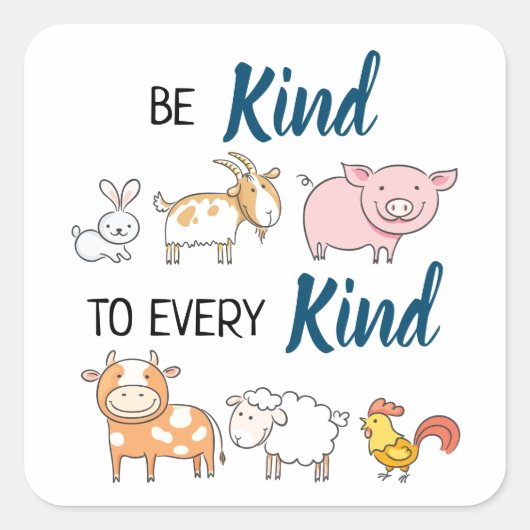 すべての種類の可愛い漫画の動物のビーガンに親切にする スクエアシール (正面)