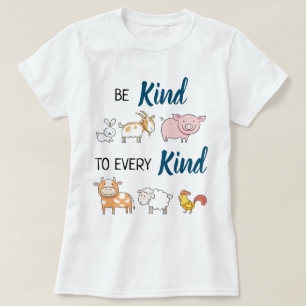 すべての種類の可愛い漫画の動物のビーガンに親切にする Tシャツ