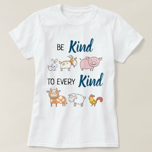 すべての種類の可愛い漫画の動物のビーガンに親切にする Tシャツ (デザイン正面)