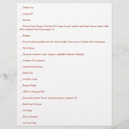 すべての種類の旅行のための究極の旅行チェックリスト チラシ (裏面)