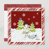 すべての絡み合い、雪だるまとクリスマスツリーのライト シーズンカード (正面/裏面)