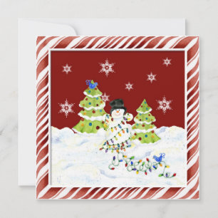 すべての絡み合い、雪だるまとクリスマスツリーのライト シーズンカード
