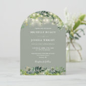 すべての緑のアーチのライトのセージ緑結婚の 招待状 (スタンド正面)