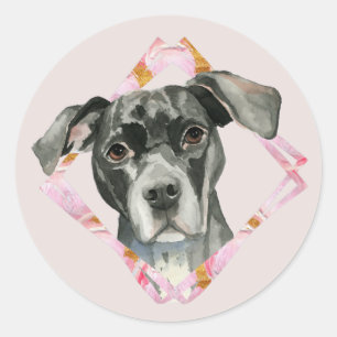 すべての耳 のかわいく黒いピット・ブル犬のイラストレーション ラウンドシール