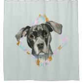"すべての耳"のピット・ブル犬の水彩画の絵画 シャワーカーテン (正面)