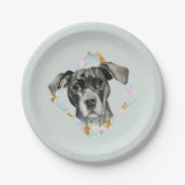 "すべての耳"のピット・ブル犬の水彩画の絵画 ペーパープレート (正面)