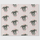 "すべての耳" 2の黒いピット・ブル犬のイラストレーション ラッピングペーパー (フラット)