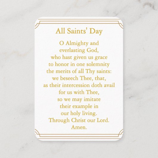 すべての聖者の日の伝統的祈りの言葉カード プレイスカード (裏面)