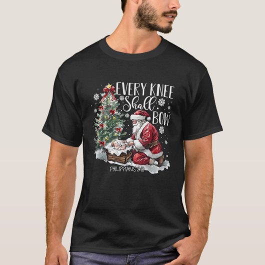 すべての膝がサンタクリスマスクリスマスシーンに弓を引く Tシャツ (正面)