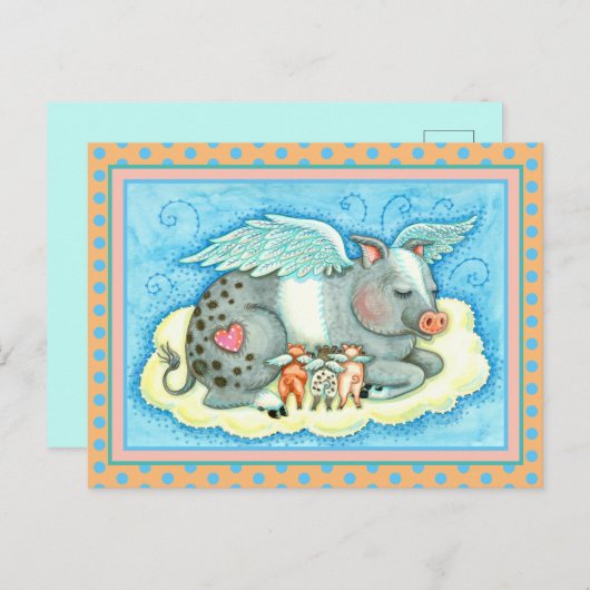 すべての良い子豚天国、かわいい豚の天使に行く ポストカード (正面/裏面)