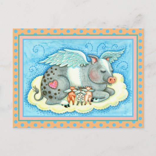 すべての良い子豚天国、かわいい豚の天使に行く ポストカード (正面)