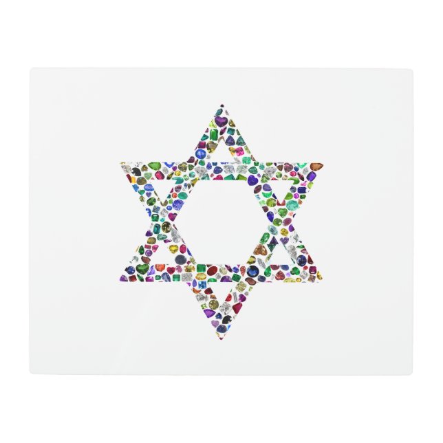 すべての色の宝石で作られたダビデの星 メタルプリント (正面)