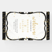 すべての色ストライプの紙吹雪と金ゴールド結婚の歓迎 横断幕 (横)