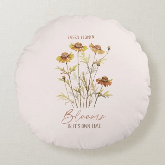 すべての花の開花独自の時間 – 素朴フローラ ラウンドクッション (正面)