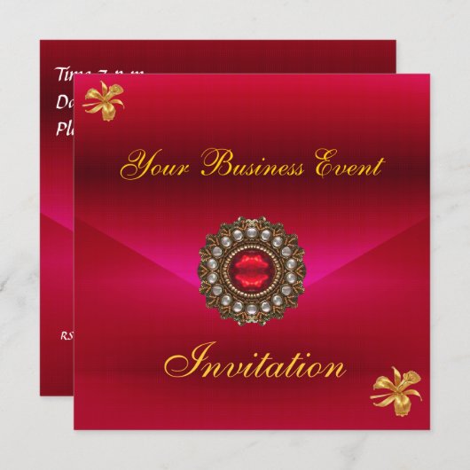 すべての行事にふさわしい、赤い宝石付きのビジネス招待状 招待状 (正面/裏面)
