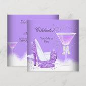 すべての行事に最適なパープルのマルガリータ ハイヒールパーティー 招待状 (正面/裏面)