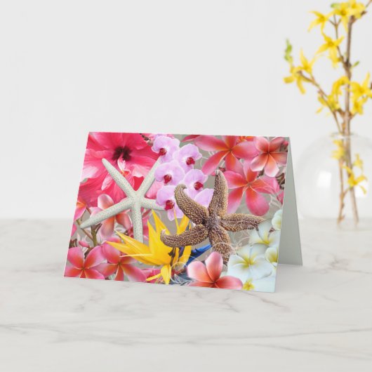 すべての行事のハワイの花およびヒトデのノート カード (黄色い花)