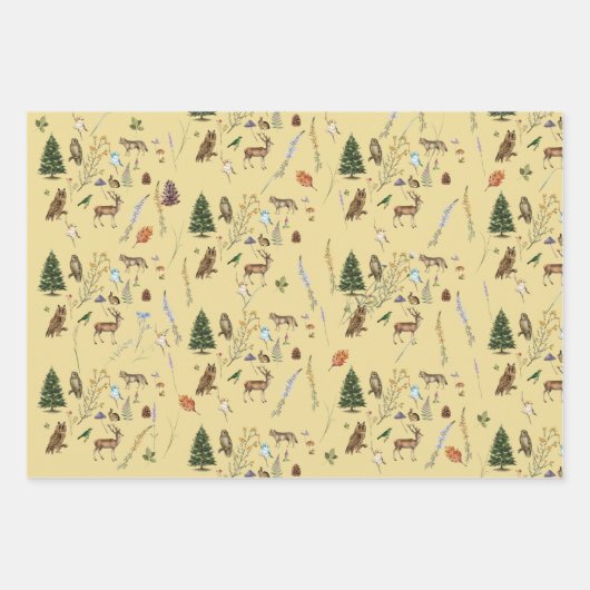 すべての行事の森の動物の数々の植物色 ラッピングペーパーシート (正面3)