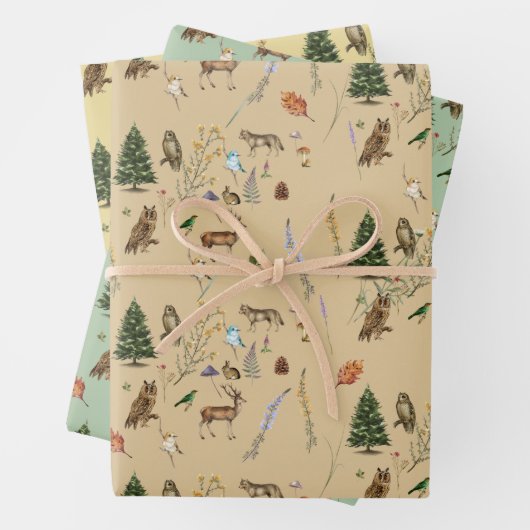 すべての行事の森の動物の数々の植物色 ラッピングペーパーシート (インサイチュ)