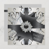 すべての行事アイボリーブルーブラックパーティの招待状 招待状 (正面/裏面)