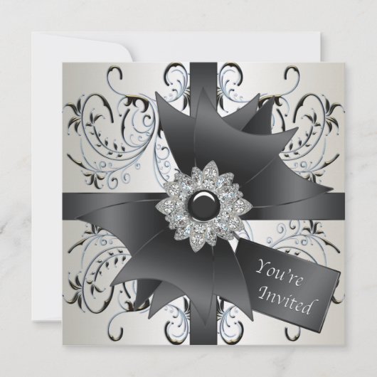 すべての行事アイボリーブルーブラックパーティの招待状 招待状 (正面)