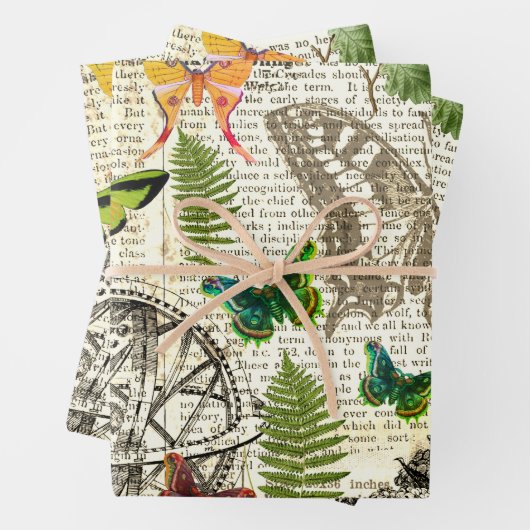 すべての行事アンティークルック蝶とシダ ラッピングペーパーシート (インサイチュ)