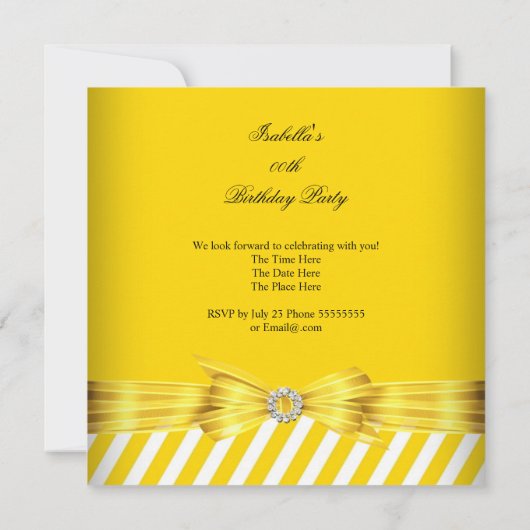 すべての行事イエローホワイトストライプイベントパーティー 招待状 (裏面)