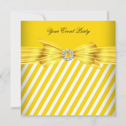 すべての行事イエローホワイトストライプイベントパーティー 招待状 (正面)