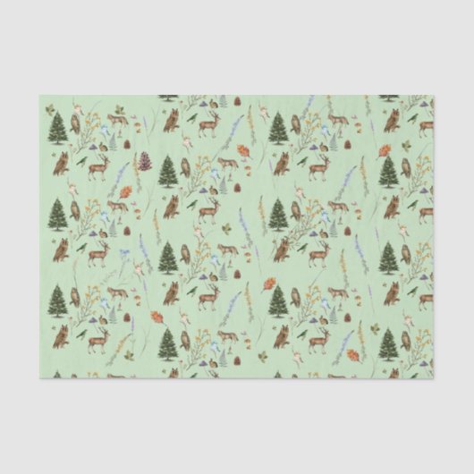 すべての行事ウッドランド動物植物セージグリーン 薄葉紙 (正面)